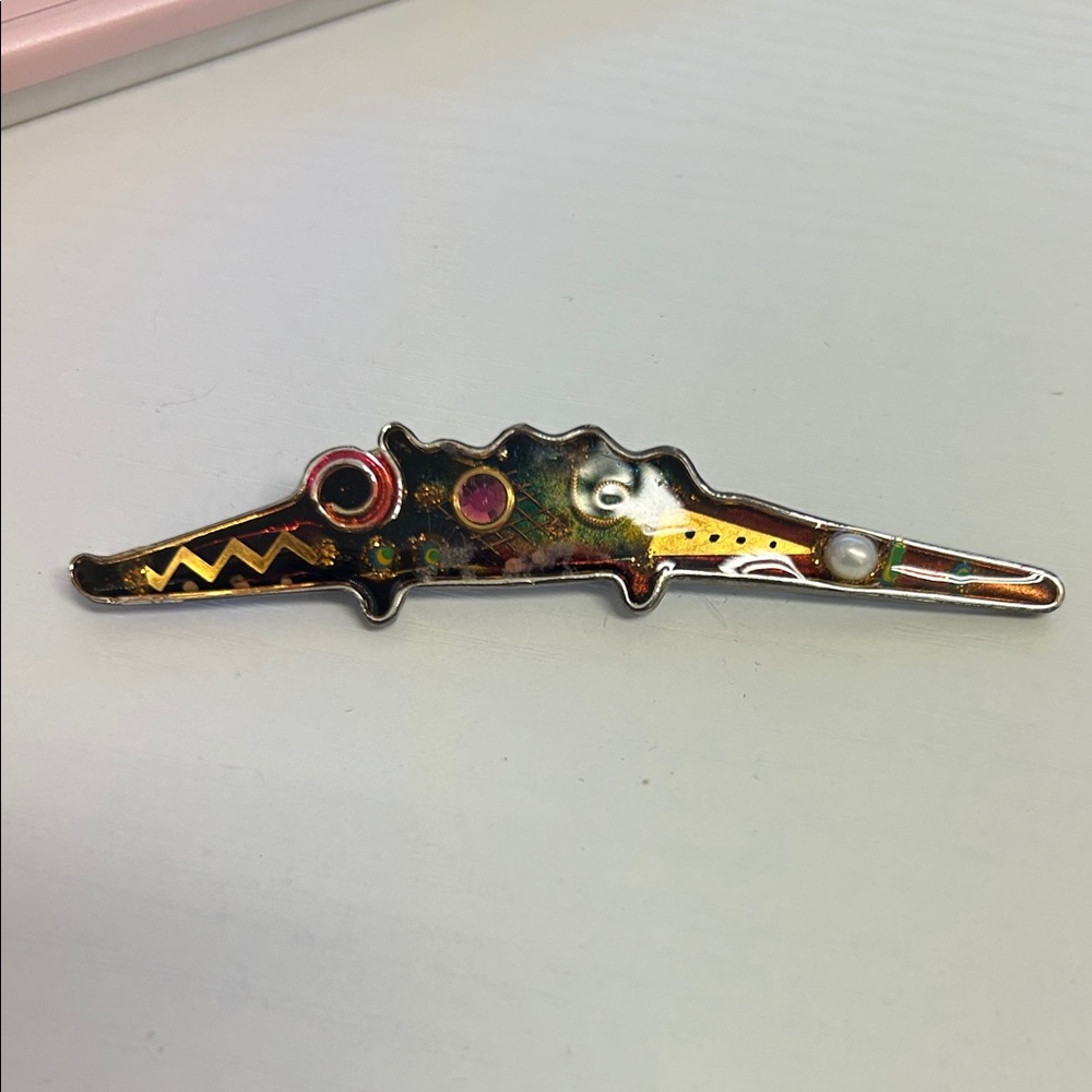 Vintage Enamel Crocodile Brooch Gold and Rainbow Tones by Yossi Steinberg